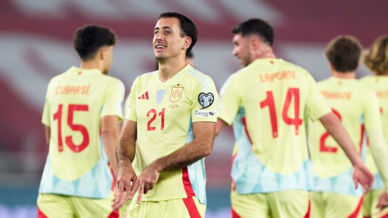 Jugadores de la selecci&oacute;n espa&ntilde;ola celebrando un gol en un partido
