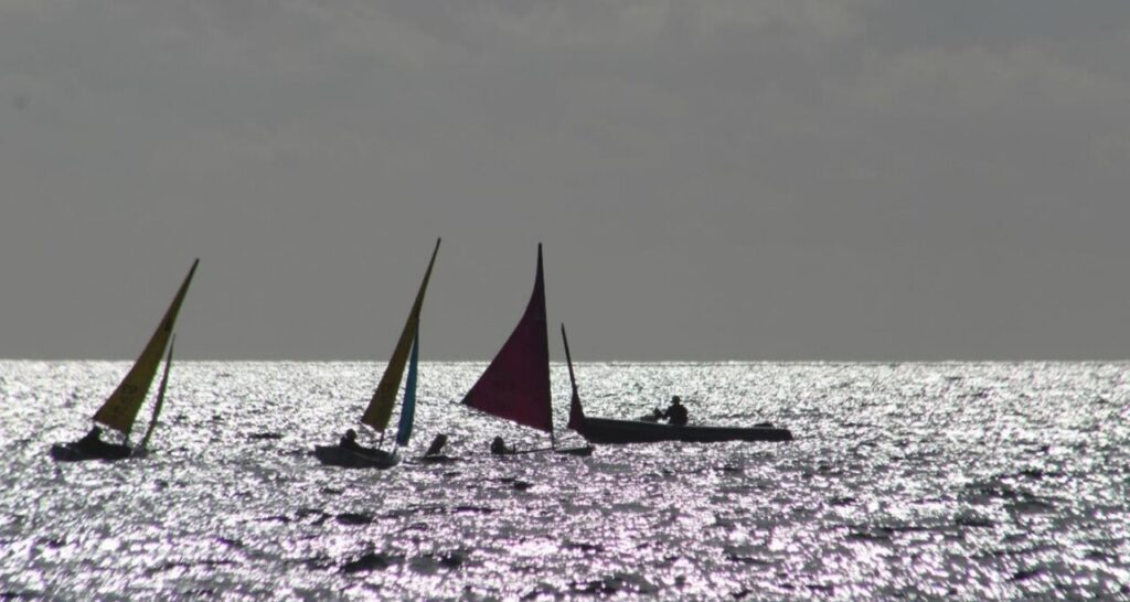 Barcos de vela adaptada compitiendo en el mar con diversas velas