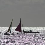 Barcos de vela adaptada compitiendo en el mar con diversas velas