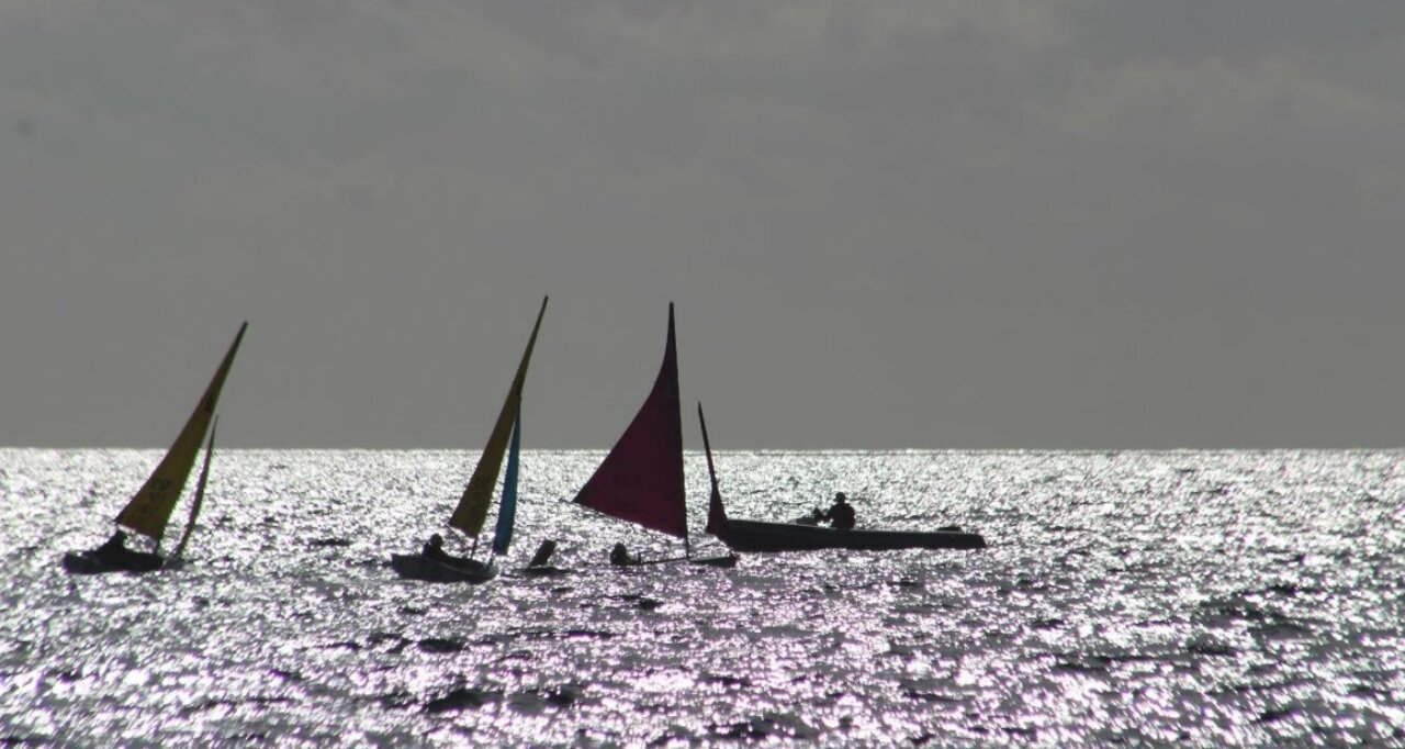 Barcos de vela adaptada compitiendo en el mar con diversas velas