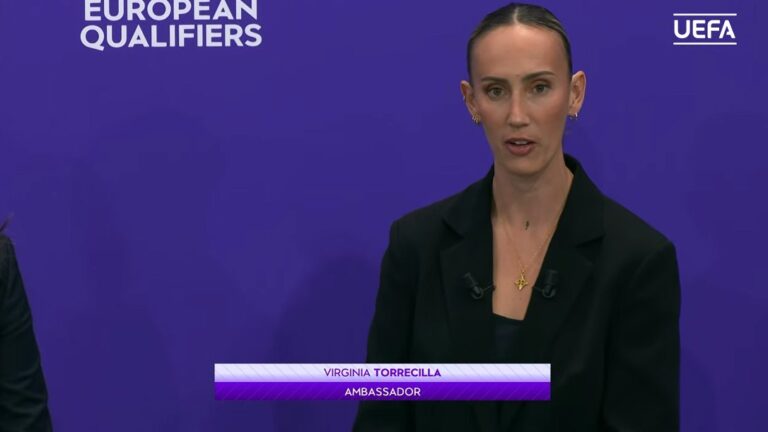 Virginia Torrecilla durante el sorteo del Mundial de Brasil 2027