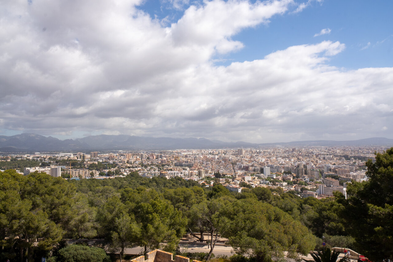 Vista panorámica de Palma desde el bosque de Bellver con nubes