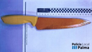 Cuchillo de cocina utilizado en un incidente violento en un bar.