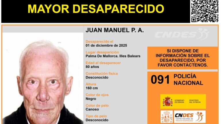 Buscan a un octogenario desaparecido desde el 1 de diciembre en Palma