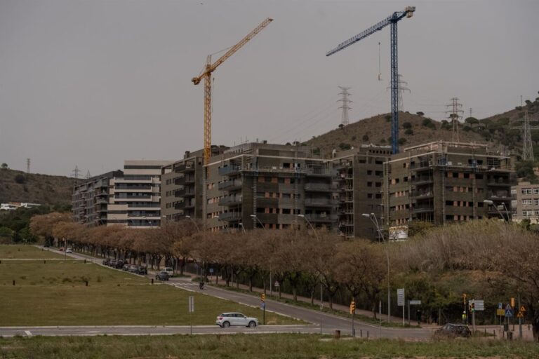 Construcción de edificios en una zona urbana con grúas