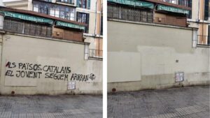 Antes y despu&eacute;s de la eliminaci&oacute;n de pintadas en Palma