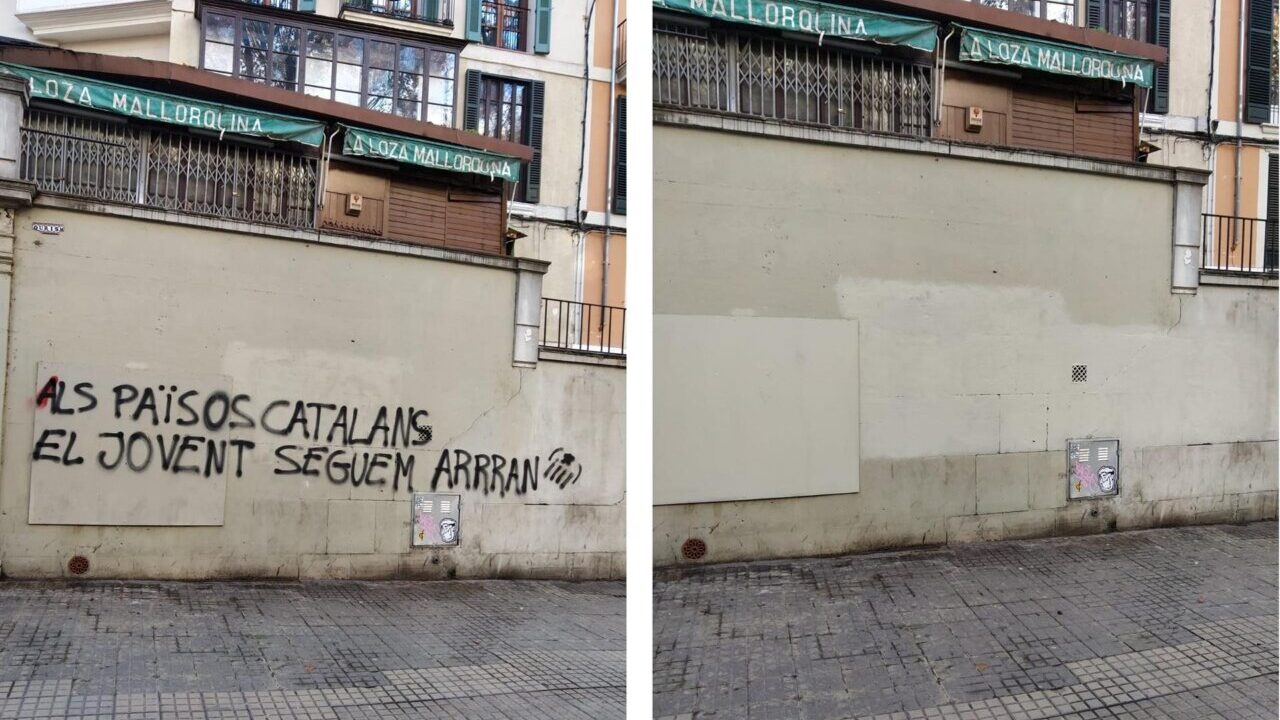 Antes y despu&eacute;s de la eliminaci&oacute;n de pintadas en Palma