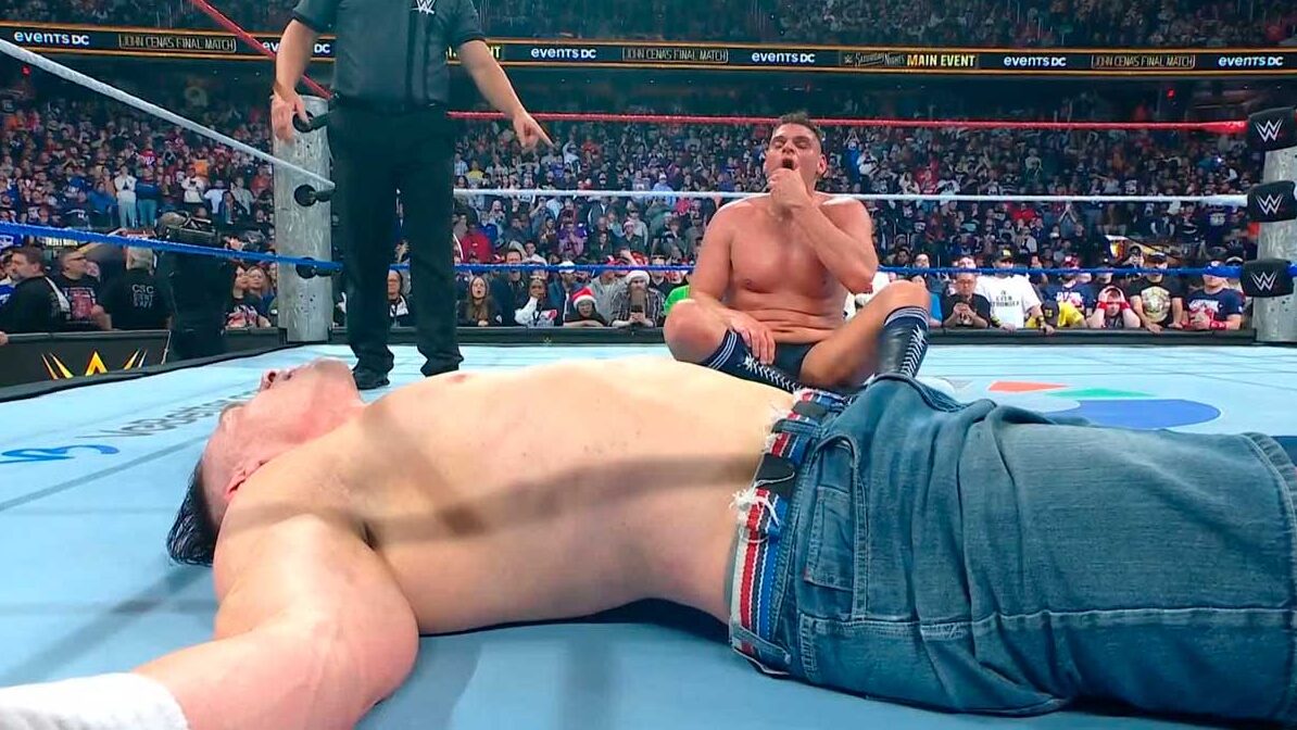 John Cena derrotado en el ring tras su combate de despedida contra Gunther