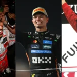 Lando Norris celebrando su t&iacute;tulo con otros campeones de McLaren