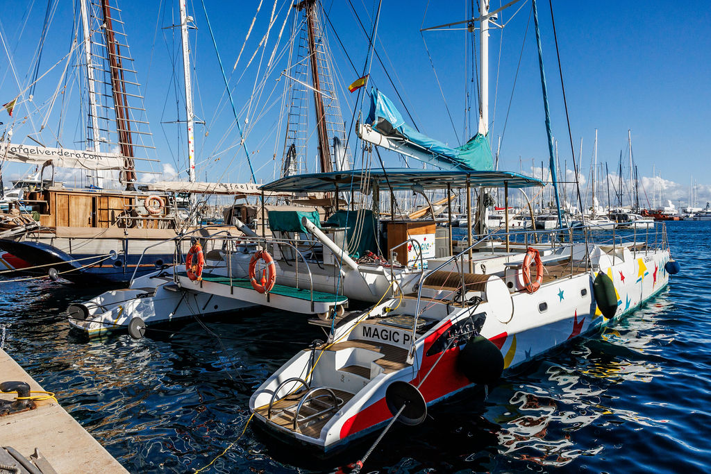 Vista del muelle de golondrinas en Palma con embarcaciones atracadas