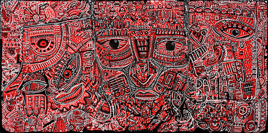 Obra de arte abstracta de Space Rapha&euml;l con colores rojo y negro