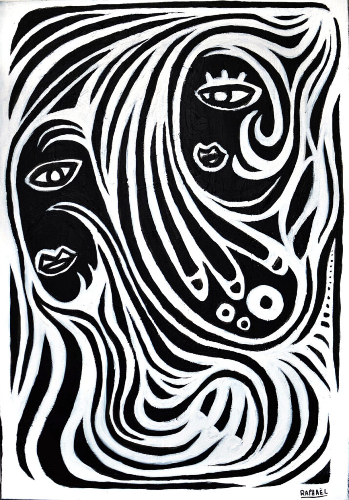 Obra de arte abstracta en blanco y negro de Space Rapha&euml;l