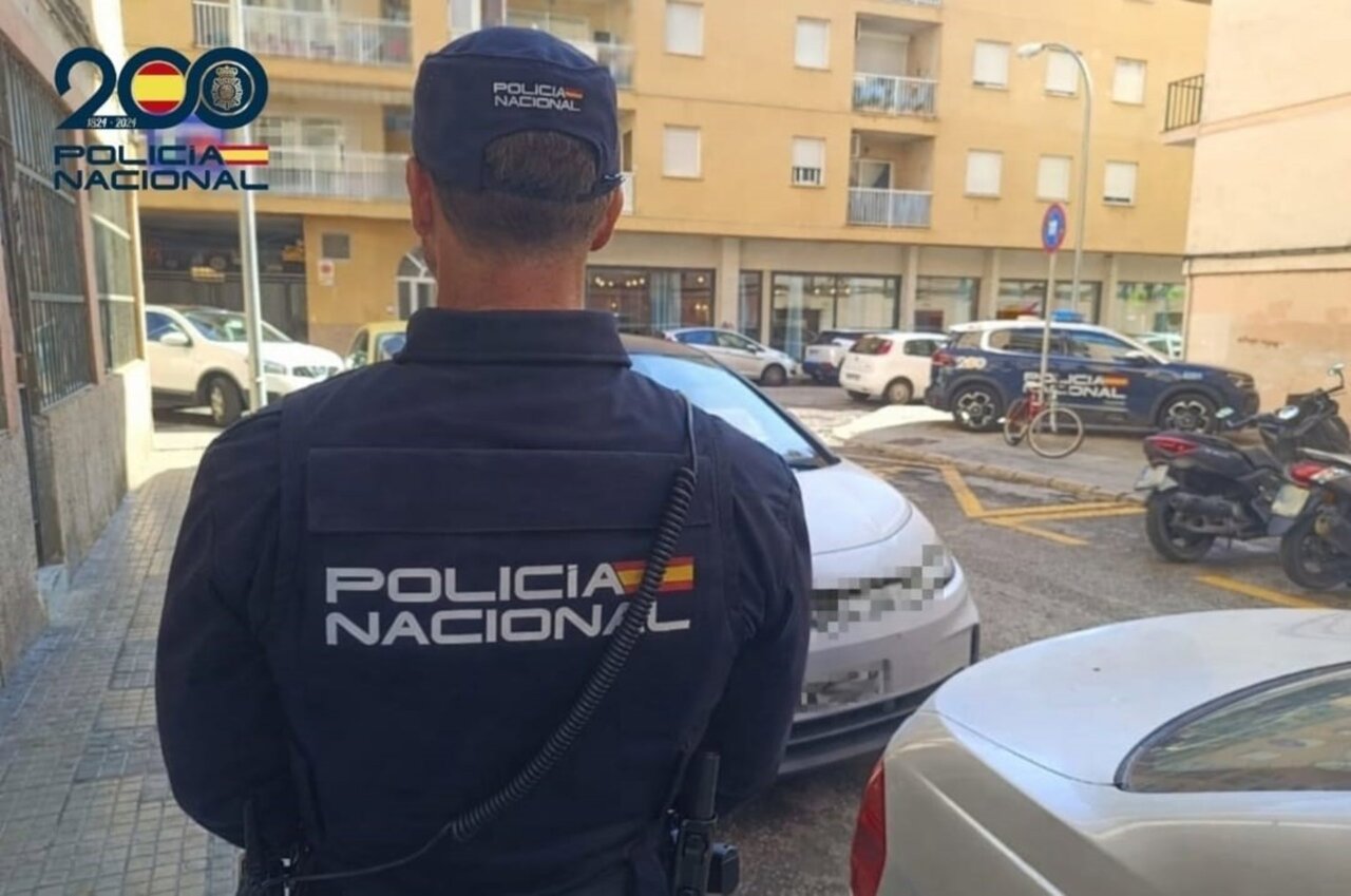 Polic&iacute;a Nacional en una calle de Palma durante un arresto.