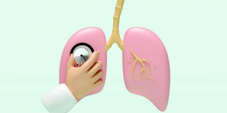 Ilustraci&oacute;n de un m&eacute;dico examinando pulmones con un estetoscopio
