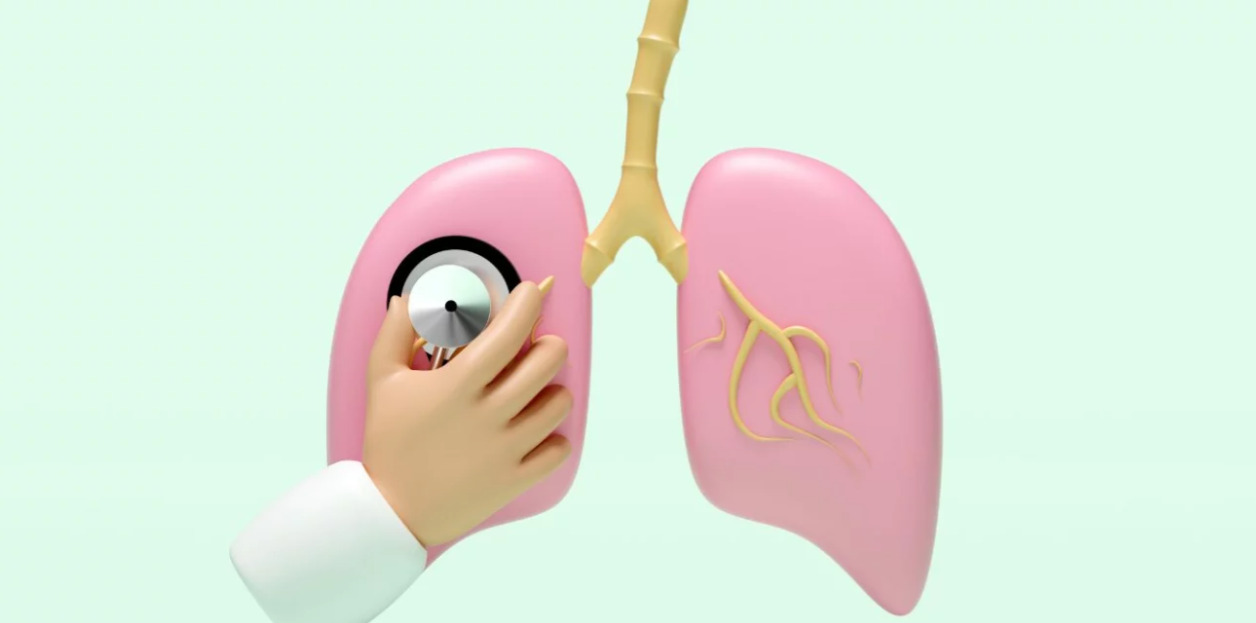 Ilustraci&oacute;n de un m&eacute;dico examinando pulmones con un estetoscopio