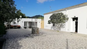 Vista del Camp d&rsquo;Aprenentatge en Sant Joan de Labritja con un pozo y vegetaci&oacute;n