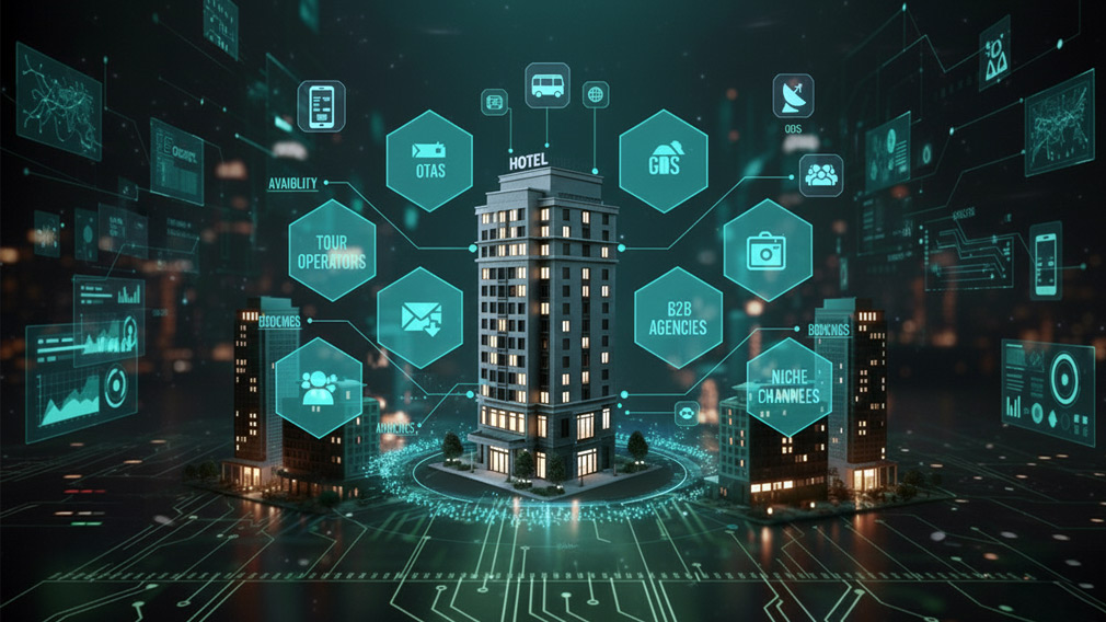 Ilustraci&oacute;n de un hotel con datos sobre reservas y cancelaciones
