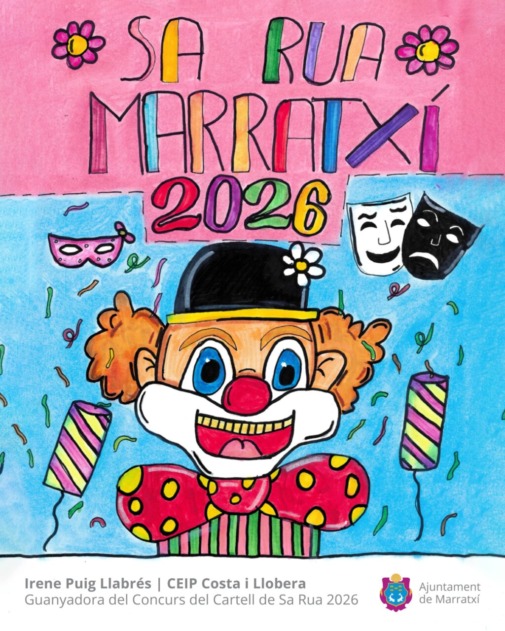 Cartel del Carnaval Sa Rua de Marratxí 2026 con un payaso colorido