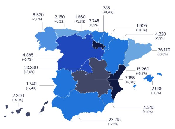 Mapa de Espa&ntilde;a mostrando el aumento de empleos por rebajas en 2026