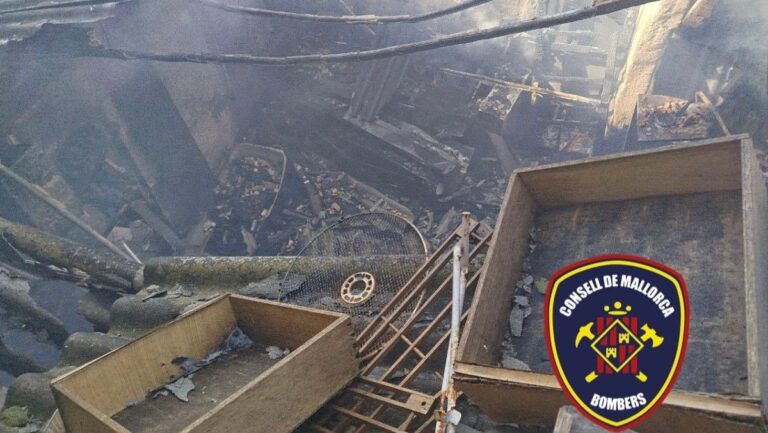 Vista del interior de un almac&eacute;n derrumbado tras un incendio en Manacor