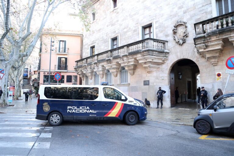 Veh&iacute;culo de la Polic&iacute;a Nacional frente al juzgado en Palma de Mallorca