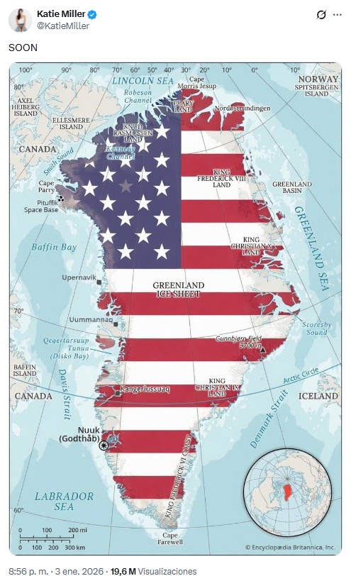 Mapa de Groenlandia con la bandera de Estados Unidos superpuesta.