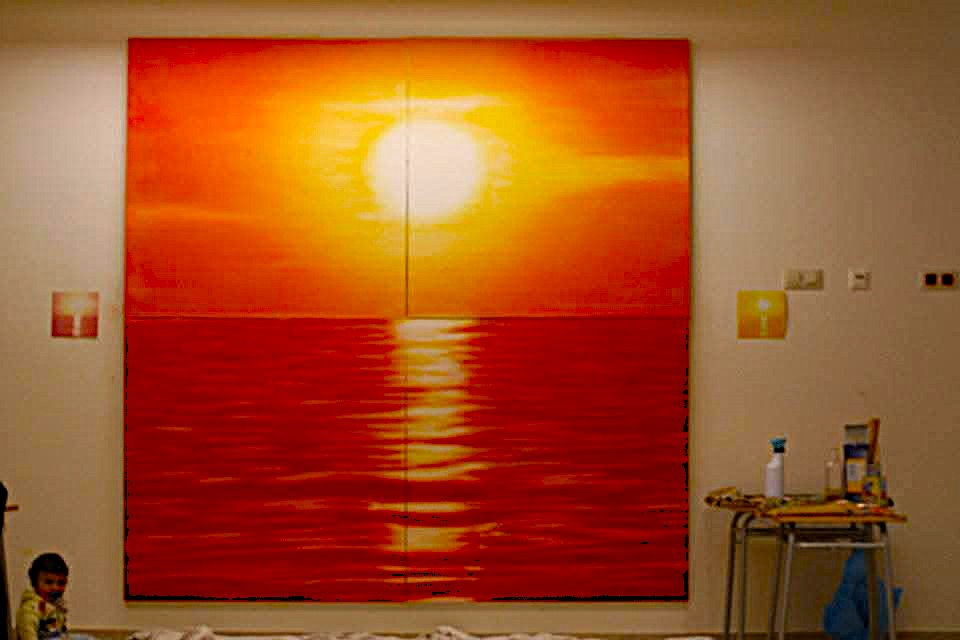 Pintura de un atardecer sobre el mar por Silvina Barrera