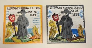 Placas de barro con esmalte policromado de cofrad&iacute;as de Sant Sebasti&agrave;