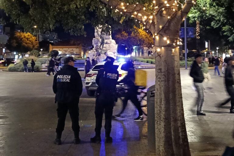 Agentes de polic&iacute;a local en la plaza de Espa&ntilde;a de Palma durante la noche