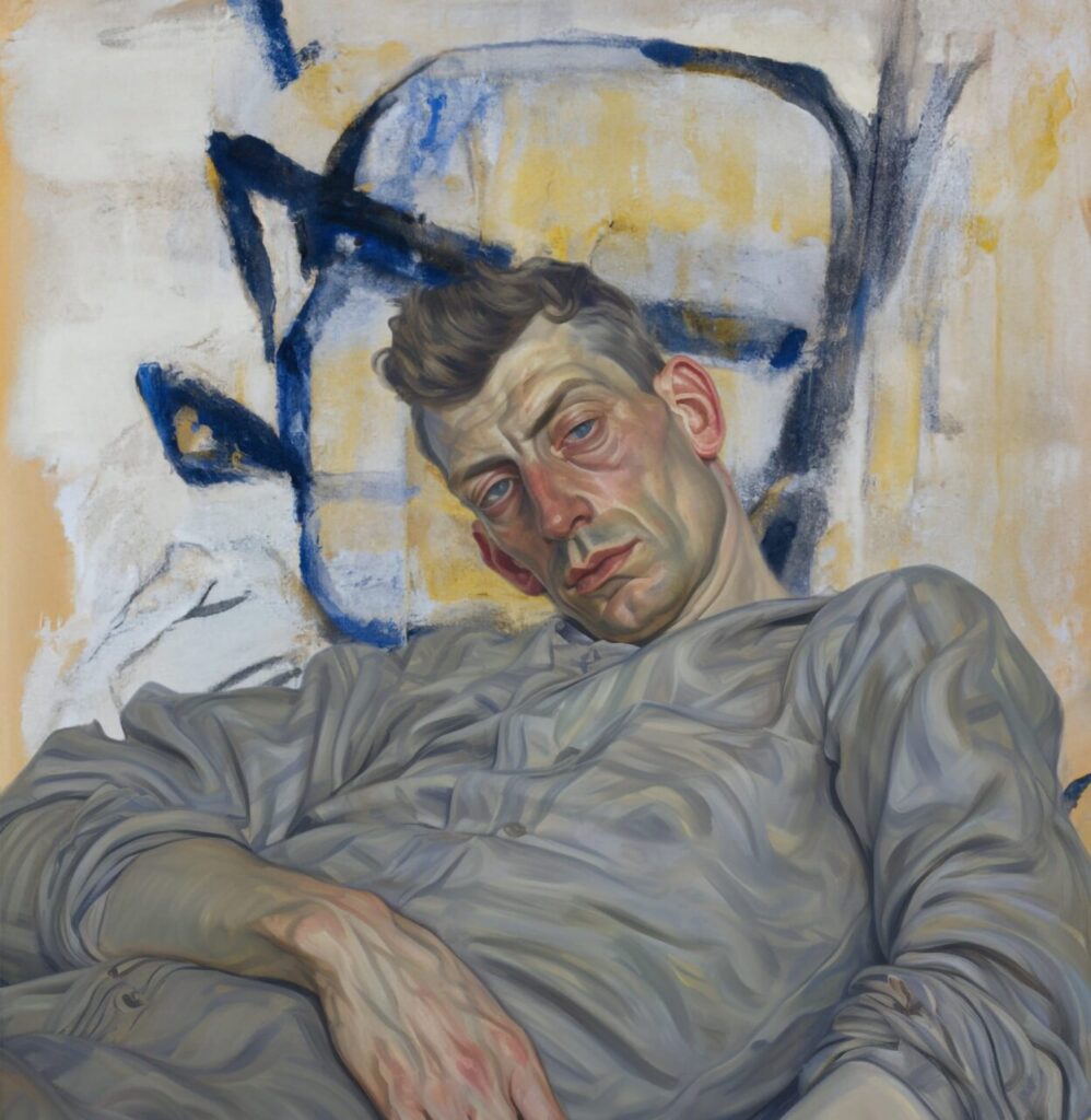 Retrato de un hombre con expresi&oacute;n seria en una pintura moderna.