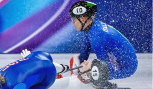 Kamila Sellier en el momento del accidente en el short track