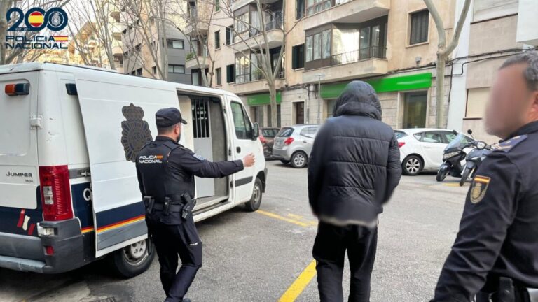 Arresto de un hombre escoltado por agentes de la Polic&iacute;a Nacional en Son Gotleu