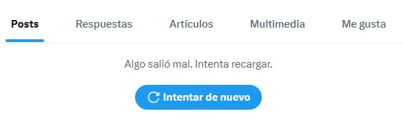 Pantalla de error en Twitter con mensaje de fallo de carga