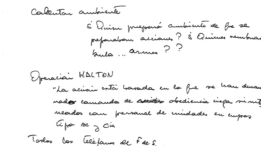23 F Desclasificado. Notas manuscritas sobre calentamiento ambiental y operaci&oacute;n Halton