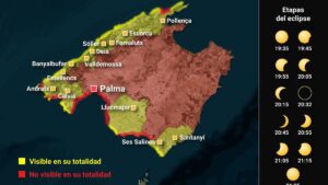 Mapa de visibilidad del eclipse solar en Mallorca en 2026