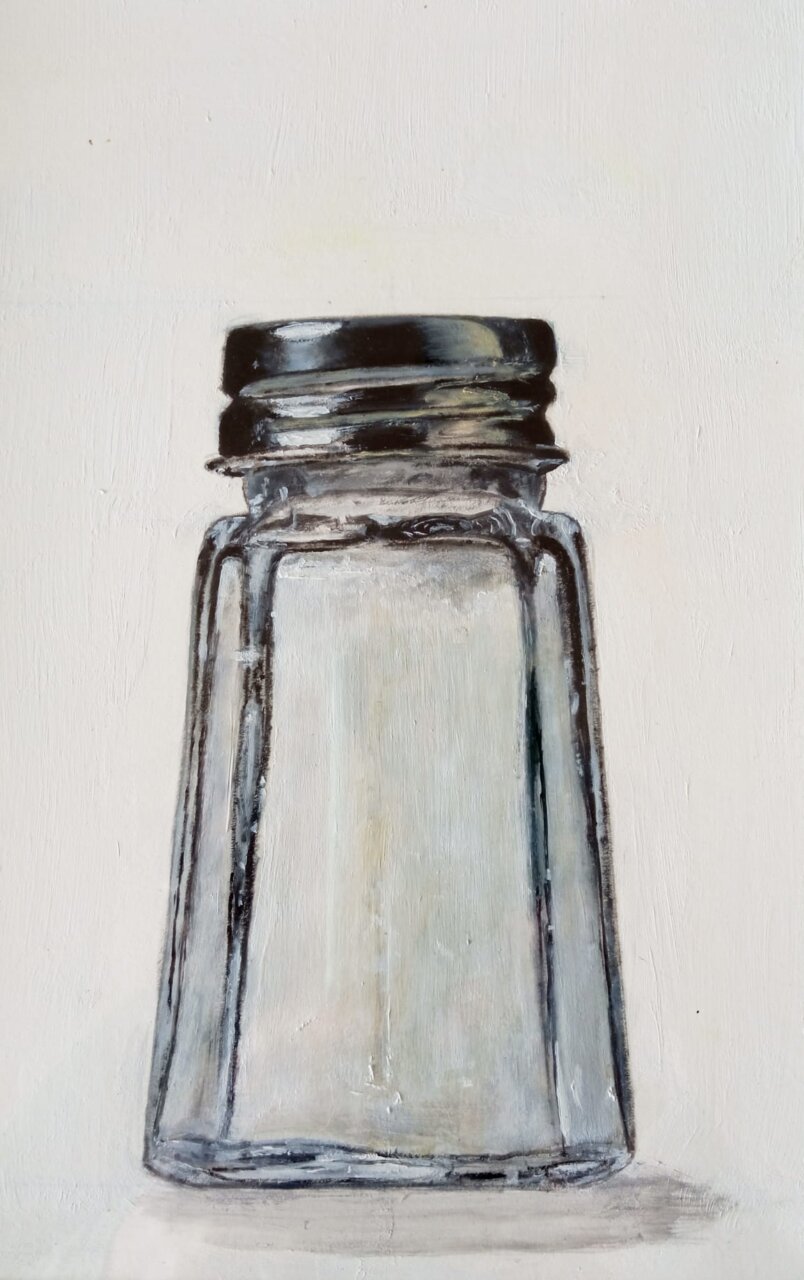 Pintura de un tarro de cristal sobre fondo claro