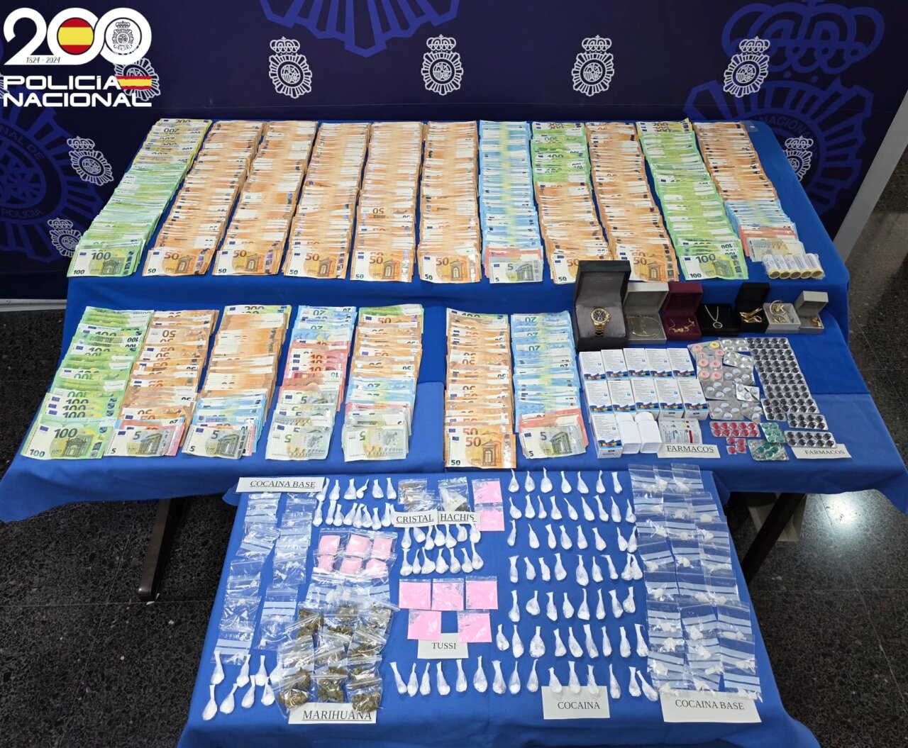 Dinero en efectivo y drogas confiscadas en un operativo policial en Palma