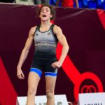 Carla Jaume celebrando tras competir en el Europeo sub-23 de lucha