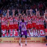 Jugadores del CV Manacor celebrando su victoria en la Copa del Rey 2026