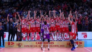 Jugadores del CV Manacor celebrando su victoria en la Copa del Rey 2026