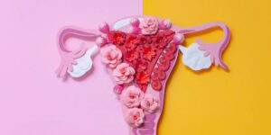 Ilustraci&oacute;n colorida del &uacute;tero decorado con flores para representar la endometriosis