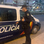 Agente de la Polic&iacute;a Nacional en Palma junto a una furgoneta policial