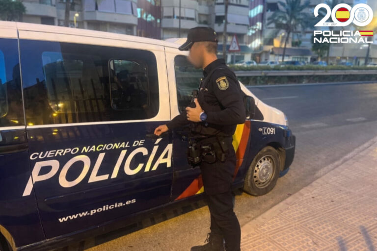 Agente de la Polic&iacute;a Nacional en Palma junto a una furgoneta policial