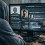 Persona analizando datos de cuentas an&oacute;nimas en una computadora