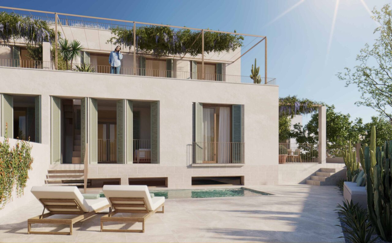 Exterior de una villa de lujo en Palma con piscina y jard&iacute;n