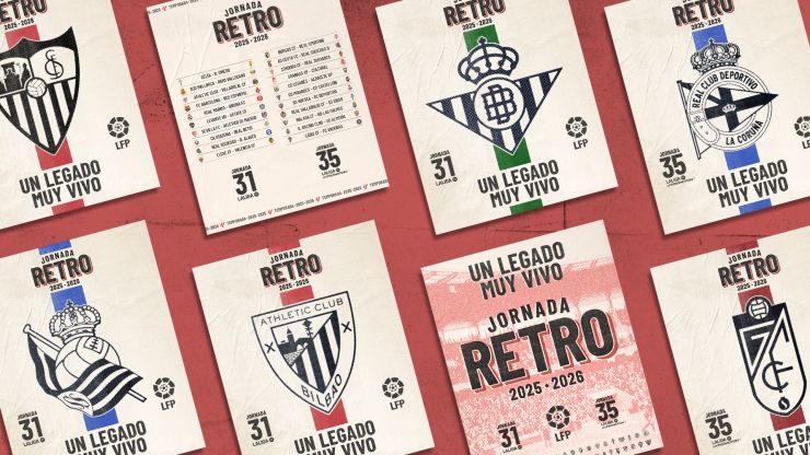 Carteles de la jornada retro de LaLiga con camisetas hist&oacute;ricas