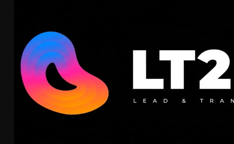 Logo de LT2.AI con colores vibrantes sobre fondo negro