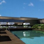 Vista de la piscina en el hotel Meliá Dubai con cielo azul