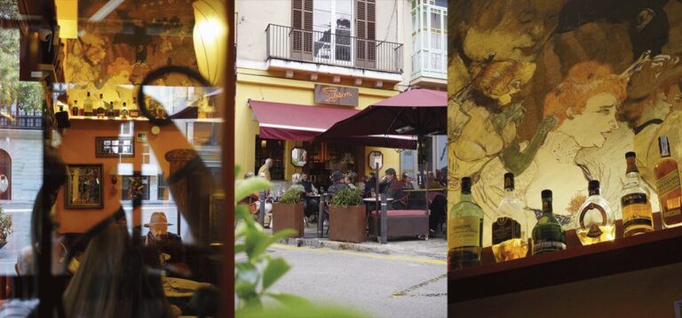 Vista del Gibson Bar en Mallorca con clientes disfrutando al aire libre