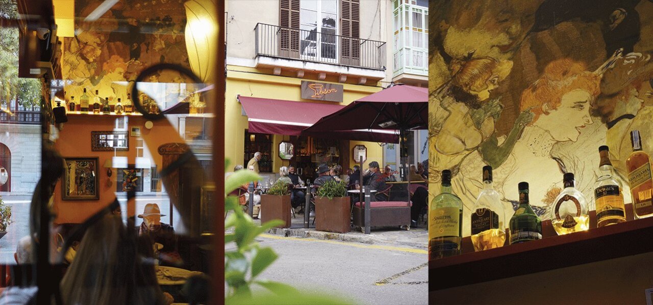 Vista del Gibson Bar en Mallorca con clientes disfrutando al aire libre
